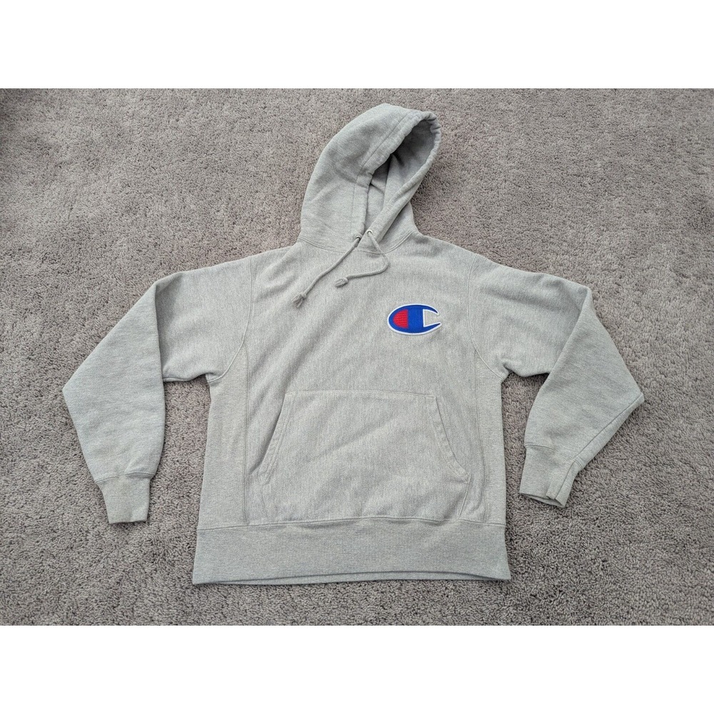 Champion‎ Pullover Hoodie Mens Medium Gray Sweatshirt Drawstring Reverse Weave